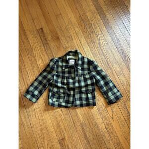 Heritage Jacket Kids Small Plaid Green Black Wool Blend Button Front Coat Lined